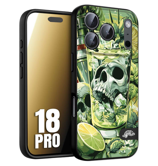 CUSTOMIZZA - Custodia cover nera morbida in tpu compatibile per iPhone 18 PRO Mojito cocktail teschio illustrazione drink lime menta ghiacci tropicale street art