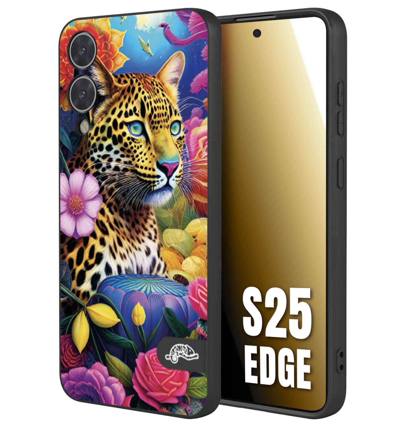 CUSTOMIZZA - Custodia cover nera morbida in tpu compatibile per Samsung S25 EDGE astratti donna flower fantasia leopardo ghepardo animali colorati