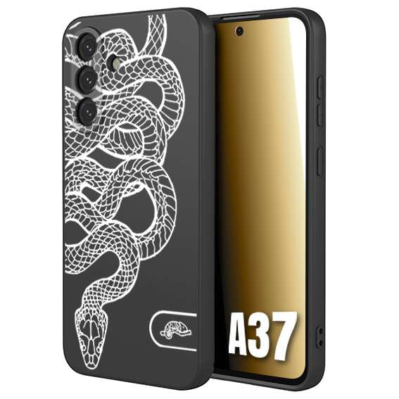 CUSTOMIZZA - Custodia cover nera morbida in tpu compatibile per Samsung A37 serpente snake bianco a rilievo disegnato tattoo tatuaggio