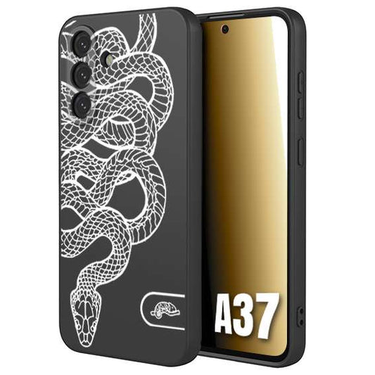 CUSTOMIZZA - Custodia cover nera morbida in tpu compatibile per Samsung A37 serpente snake bianco a rilievo disegnato tattoo tatuaggio