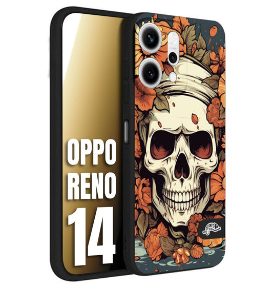 CUSTOMIZZA - Custodia cover nera morbida in tpu compatibile per Oppo Reno 14 teschio skull flowers fiori tattoo disegnato alta definizione