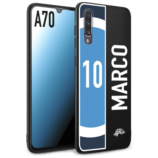 CUSTOMIZZA - Custodia cover nera morbida in tpu compatibile per Samsung A70 personalizzata calcio football nome e numero calciatori biancoazzurri bianco celesti