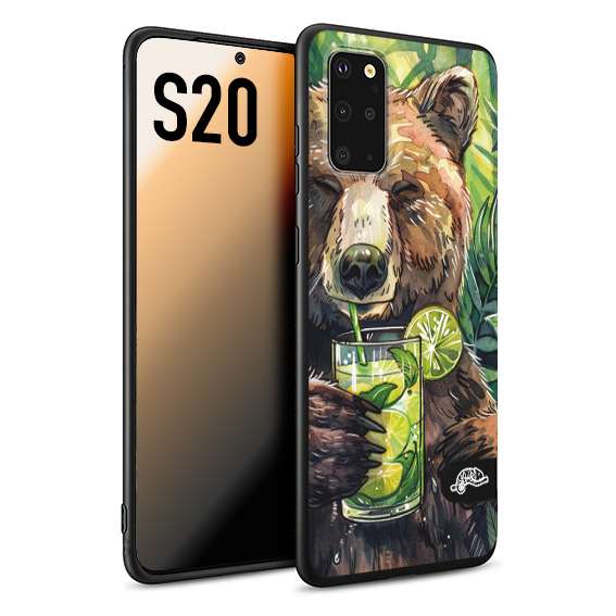 CUSTOMIZZA - Custodia cover nera morbida in tpu compatibile per Samsung S20 estate disegnata cocktails animali simpatici orso bear negroni