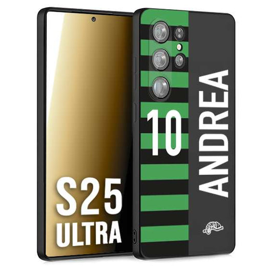 CUSTOMIZZA - Custodia cover nera morbida in tpu compatibile per Samsung S25 ULTRA personalizzata calcio football nome e numero calciatori neroverde