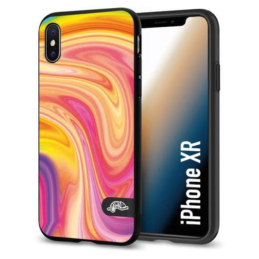 CUSTOMIZZA - Custodia cover nera morbida in tpu compatibile per iPhone Xr colorata fantasia vortice marmo onde rosa fucsia gialla