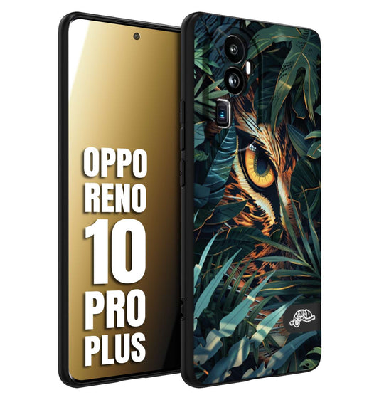 CUSTOMIZZA - Custodia cover nera morbida in tpu compatibile per Oppo Reno 10 PRO PLUS animali color giungla tropicale occhio di giaguaro felino disegnato