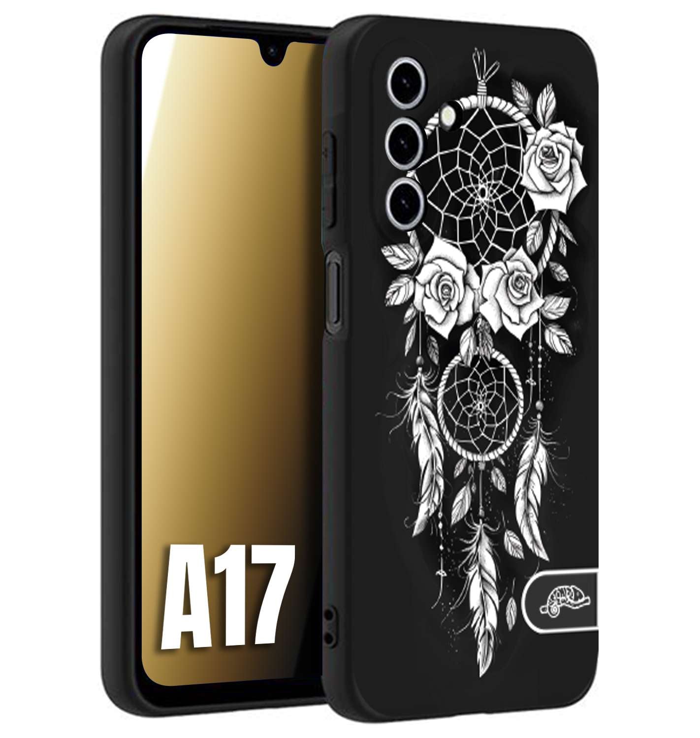 CUSTOMIZZA - Custodia cover nera morbida in tpu compatibile per Samsung A17 acchiappasogni dreamcatcher black and white bianco a rilievo disegnato tattoo tatuaggio