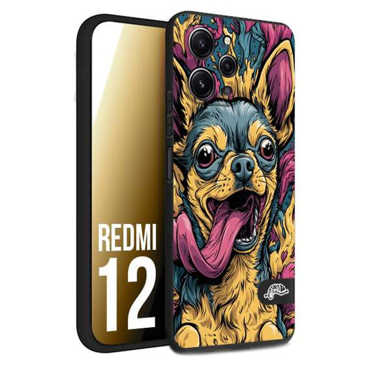 CUSTOMIZZA - Custodia cover nera morbida in tpu compatibile per Xiaomi Redmi 12 Chihuahua illustrazione cane pop art cane street art cartone animato