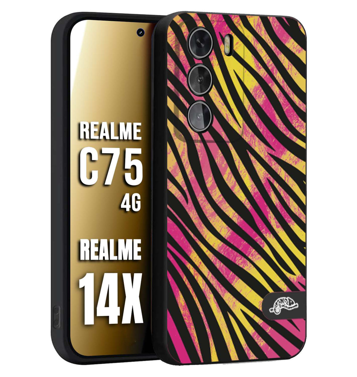 CUSTOMIZZA - Custodia cover nera morbida in tpu compatibile per Realme 14X - C75 4G zebrata maculata a rilievo soft touch donna fucsia gialla