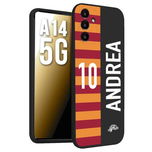 CUSTOMIZZA - Custodia cover nera morbida in tpu compatibile per Samsung A14 5G personalizzata calcio football nome e numero calciatori giallo rossi