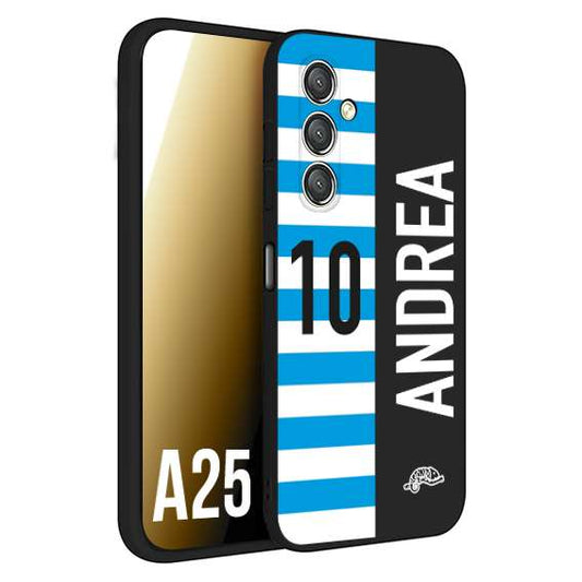 CUSTOMIZZA - Custodia cover nera morbida in tpu compatibile per Samsung A25 personalizzata calcio football nome e numero calciatori biancazzurri