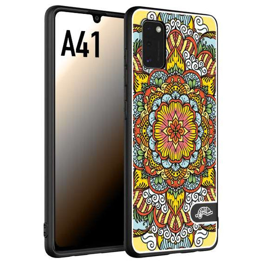 CUSTOMIZZA - Custodia cover nera morbida in tpu compatibile per Samsung A41 mandala colorato fiore nuvole arancione