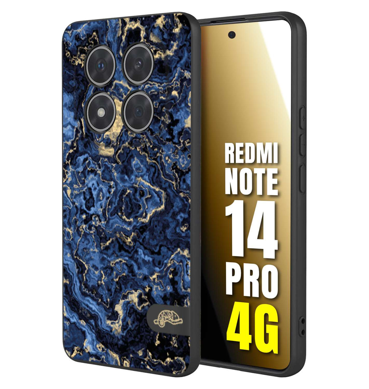 CUSTOMIZZA - Custodia cover nera morbida in tpu compatibile per Xiaomi Redmi Note 14 PRO 4G effetto marmo marble blu venature dorato psichedelico