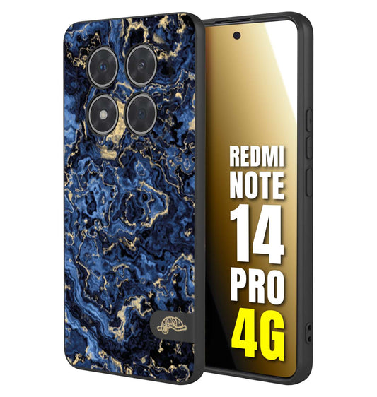 CUSTOMIZZA - Custodia cover nera morbida in tpu compatibile per Xiaomi Redmi Note 14 PRO 4G effetto marmo marble blu venature dorato psichedelico