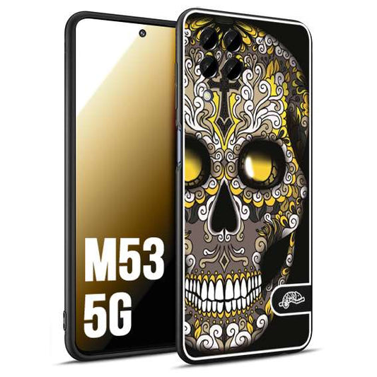 CUSTOMIZZA - Custodia cover nera morbida in tpu compatibile per Samsung M53 5G teschio messicano Mexican skull nero giallo