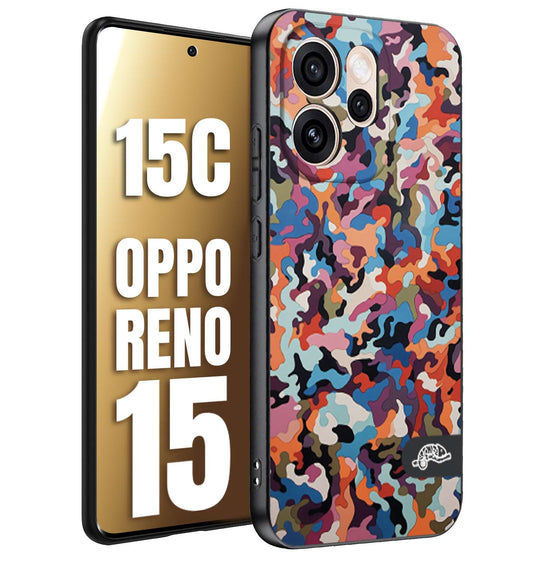 CUSTOMIZZA - Custodia cover nera morbida in tpu compatibile per Oppo Reno 15 - Reno 15Ccamouflage mimetico militare moderno blu arancio rosa