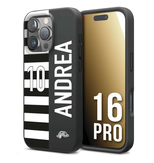 CUSTOMIZZA - Custodia cover nera morbida in tpu compatibile per iPhone 16 PRO personalizzata calcio football nome e numero calciatori bianconera