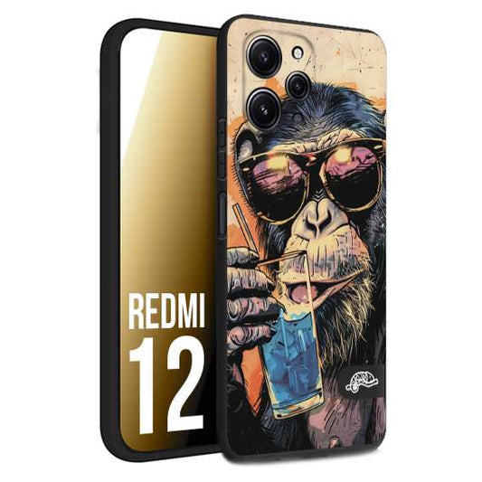 CUSTOMIZZA - Custodia cover nera morbida in tpu compatibile per Xiaomi Redmi 12 estate disegnata cocktails animali simpatici scimmia monkey negroni