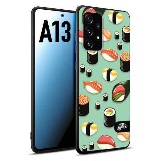 CUSTOMIZZA - Custodia cover nera morbida in tpu compatibile per Samsung A13 sushi disegni giapponese nighiri acquamarina verde