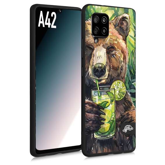 CUSTOMIZZA - Custodia cover nera morbida in tpu compatibile per Samsung A42 estate disegnata cocktails animali simpatici orso bear negroni