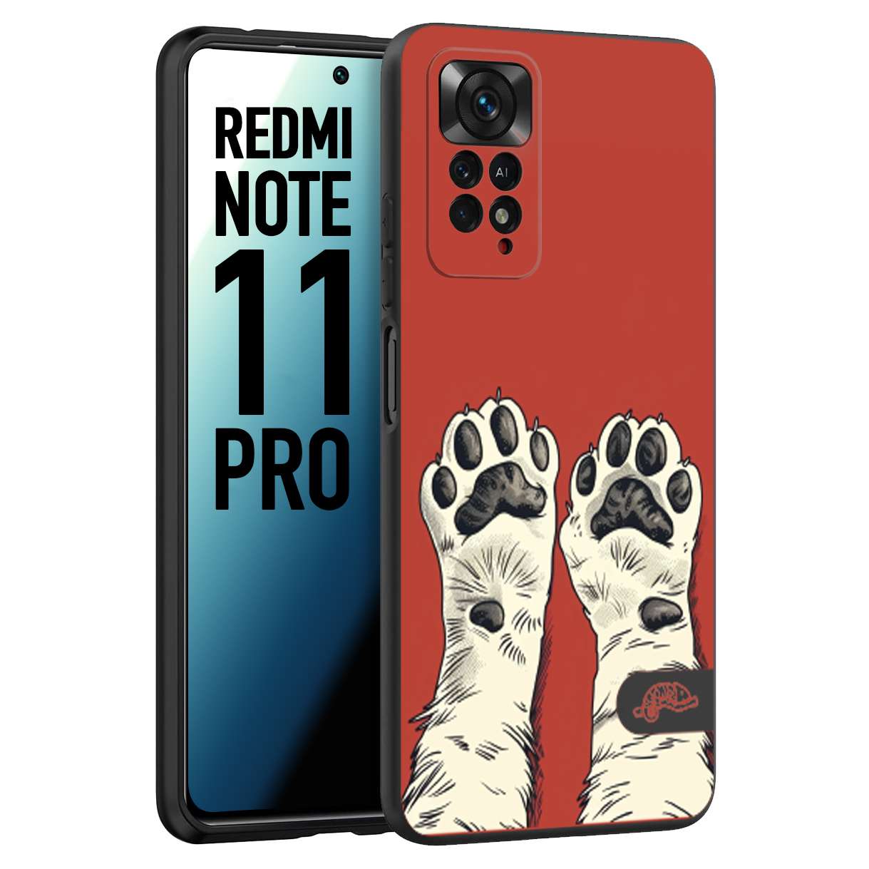 CUSTOMIZZA - Custodia cover nera morbida in tpu compatibile per Xiaomi Redmi Note 11 PRO zampe di gatto cat paws rossa red disegnata fumetto cartoon