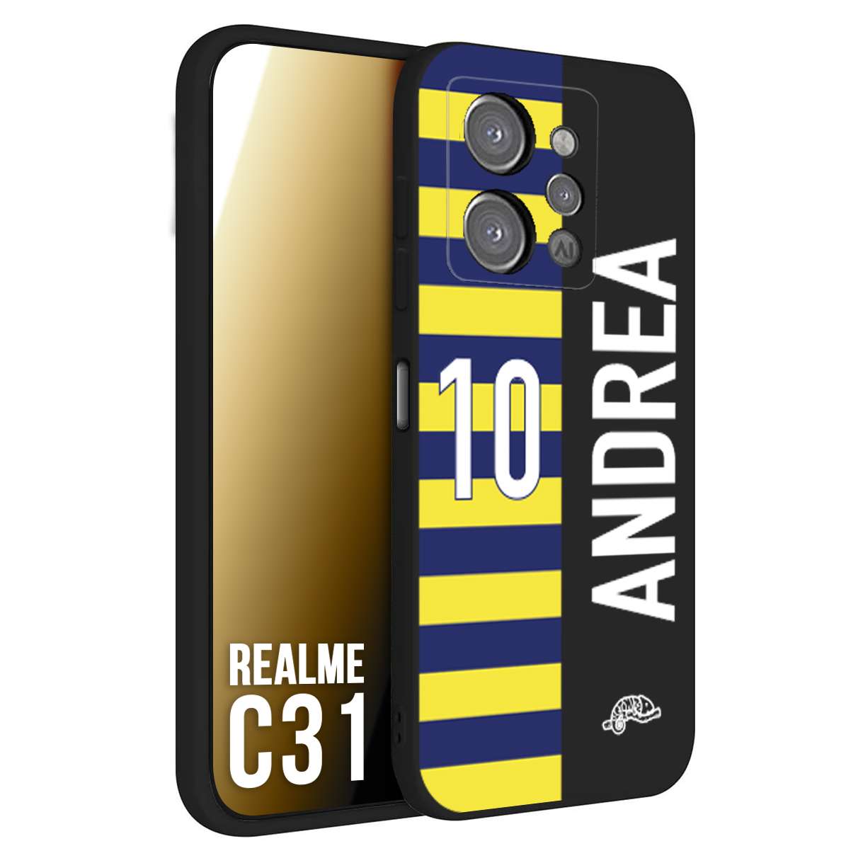 CUSTOMIZZA - Custodia cover nera morbida in tpu compatibile per Oppo Realme C31 personalizzata calcio football nome e numero calciatori giallo blu