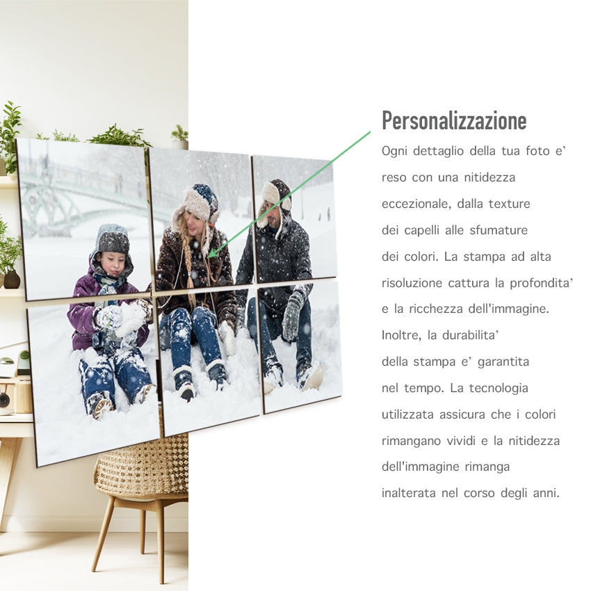 CUSTOMIZZA - Quadro moderno quadrato in legno spessore 5 mm leggero Personalizzato con foto immagine scritta a piacere 25 x 25 cm 6 pezzi (75x50)