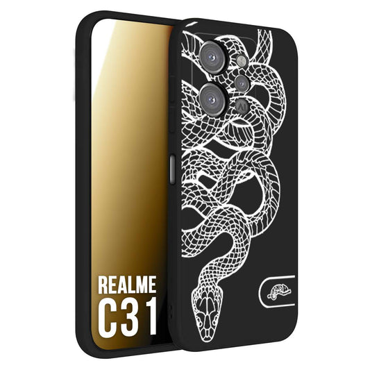 CUSTOMIZZA - Custodia cover nera morbida in tpu compatibile per Oppo Realme C31 serpente snake bianco a rilievo disegnato tattoo tatuaggio