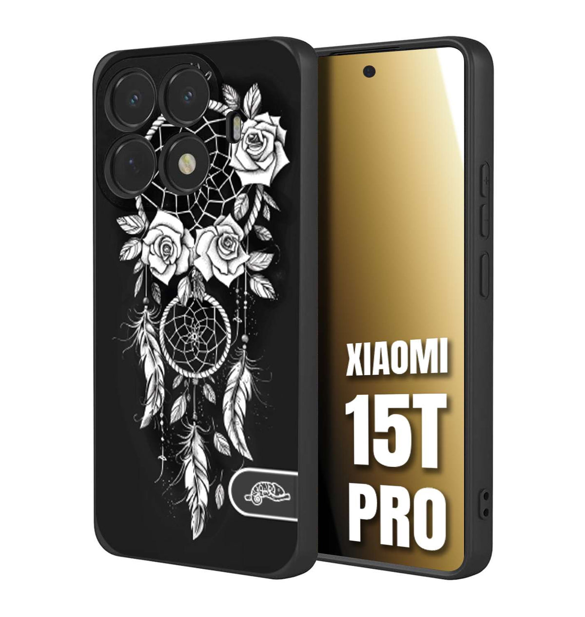 CUSTOMIZZA - Custodia cover nera morbida in tpu compatibile per Xiaomi 15T PRO acchiappasogni dreamcatcher black and white bianco a rilievo disegnato tattoo tatuaggio