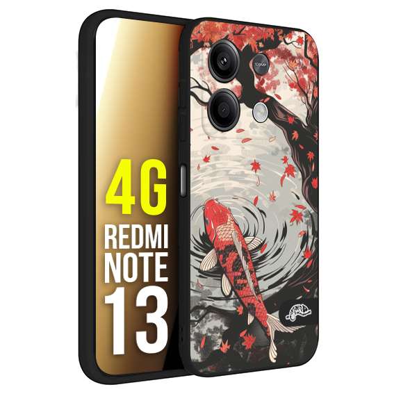 CUSTOMIZZA - Custodia cover nera morbida in tpu compatibile per Xiaomi Redmi Note 13 4G giapponese lago carpa koi rossa con foglie d'acero rosso disegnata tattoo