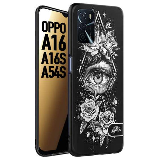 CUSTOMIZZA - Custodia cover nera morbida in tpu compatibile per Oppo A16 - A16S - A54S occhio fiori rombo geometrico black and white bianco a rilievo disegnato tattoo tatuaggio