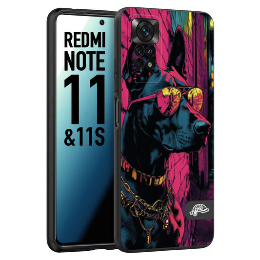 CUSTOMIZZA - Custodia cover nera morbida in tpu compatibile per Xiaomi Redmi Note 11 -  Note 11S animali cyberpunk dobermann cane street dog fucsia blu