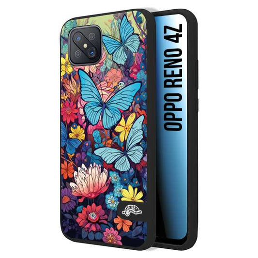CUSTOMIZZA - Custodia cover nera morbida in tpu compatibile per Oppo Reno 7 Lite - 8 Lite - 7Z farfalle butterfly moderno donna disegnate gialla blu rosa