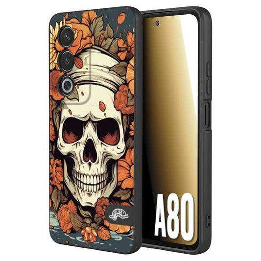 CUSTOMIZZA - Custodia cover nera morbida in tpu compatibile per Oppo A80 teschio skull flowers fiori tattoo disegnato alta definizione