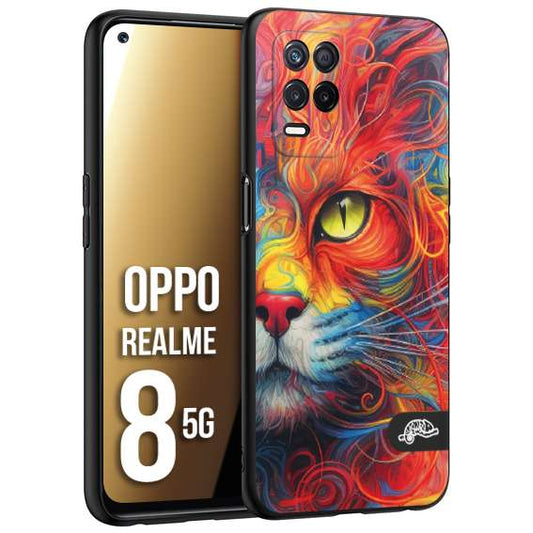 CUSTOMIZZA - Custodia cover nera morbida in tpu compatibile per Oppo Realme 8 5G animali color cat gatto viso colori vibranti disegnato schizzo