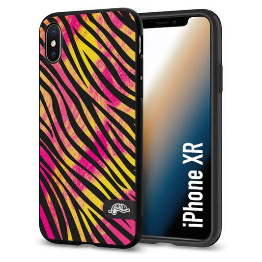 CUSTOMIZZA - Custodia cover nera morbida in tpu compatibile per iPhone Xr zebrata maculata a rilievo soft touch donna fucsia gialla