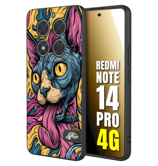 CUSTOMIZZA - Custodia cover nera morbida in tpu compatibile per Xiaomi Redmi Note 14 PRO 4G Sphynx Colorato Pop Art Psichedelico Gatto Blu Rosa Giallo Artistica Fantasy