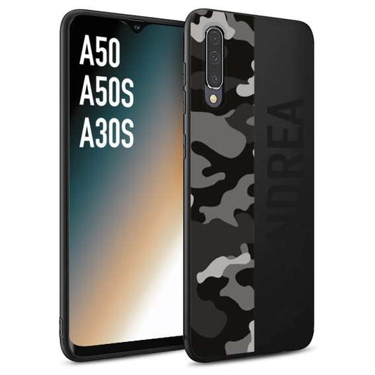 CUSTOMIZZA - Custodia cover nera morbida in tpu compatibile per Samsung A50 - A50S - A30S camouflage mimetico militare personalizzata nome