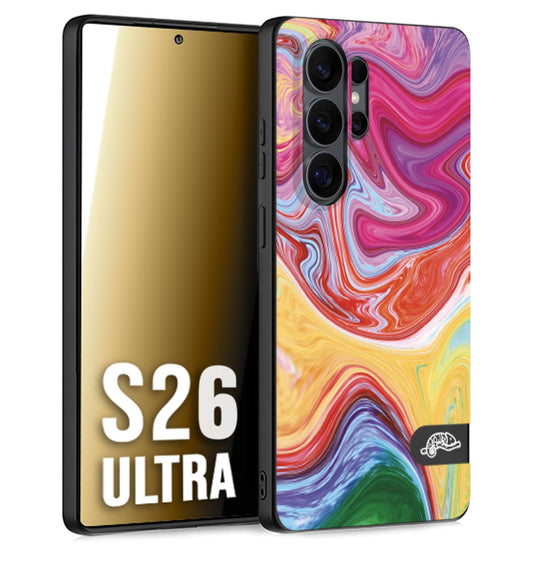 CUSTOMIZZA - Custodia cover nera morbida in tpu compatibile per Samsung S26 ULTRA colorata fantasia vortice marmo onde verde fucsia gialla