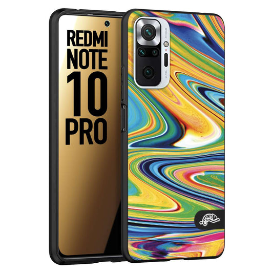 CUSTOMIZZA - Custodia cover nera morbida in tpu compatibile per Xiaomi Redmi Note 10 PRO colorata fantasia vortice marmo arcobaleno gialla verde blu