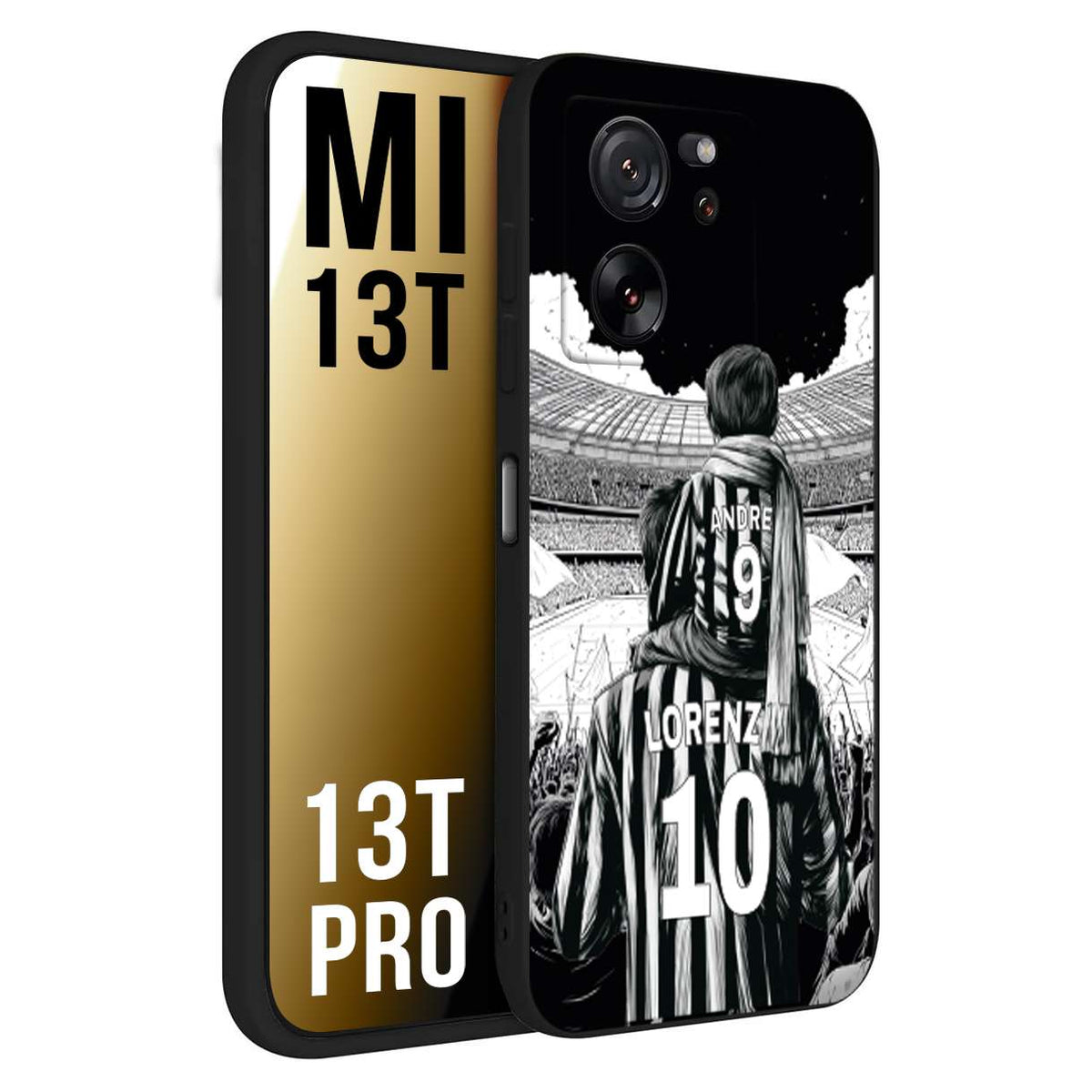 CUSTOMIZZA - Custodia cover nera morbida in tpu compatibile per Xiaomi 13T - 13T PRO personalizzata calcio football nome e numero calciatori bianconeri bianca e nera