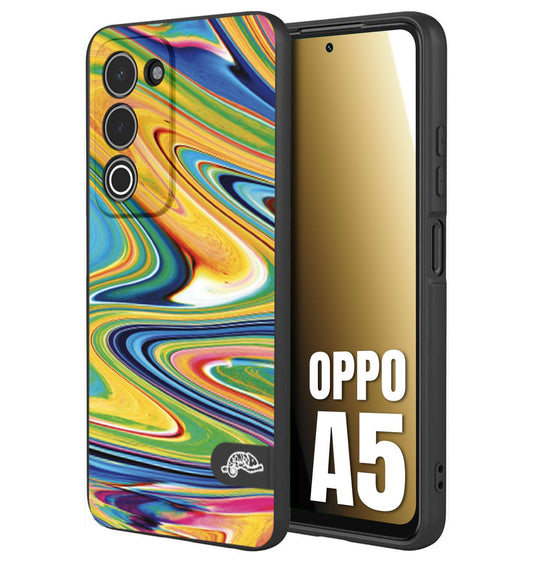 CUSTOMIZZA - Custodia cover nera morbida in tpu compatibile per Oppo A5 colorata fantasia vortice marmo arcobaleno gialla verde blu