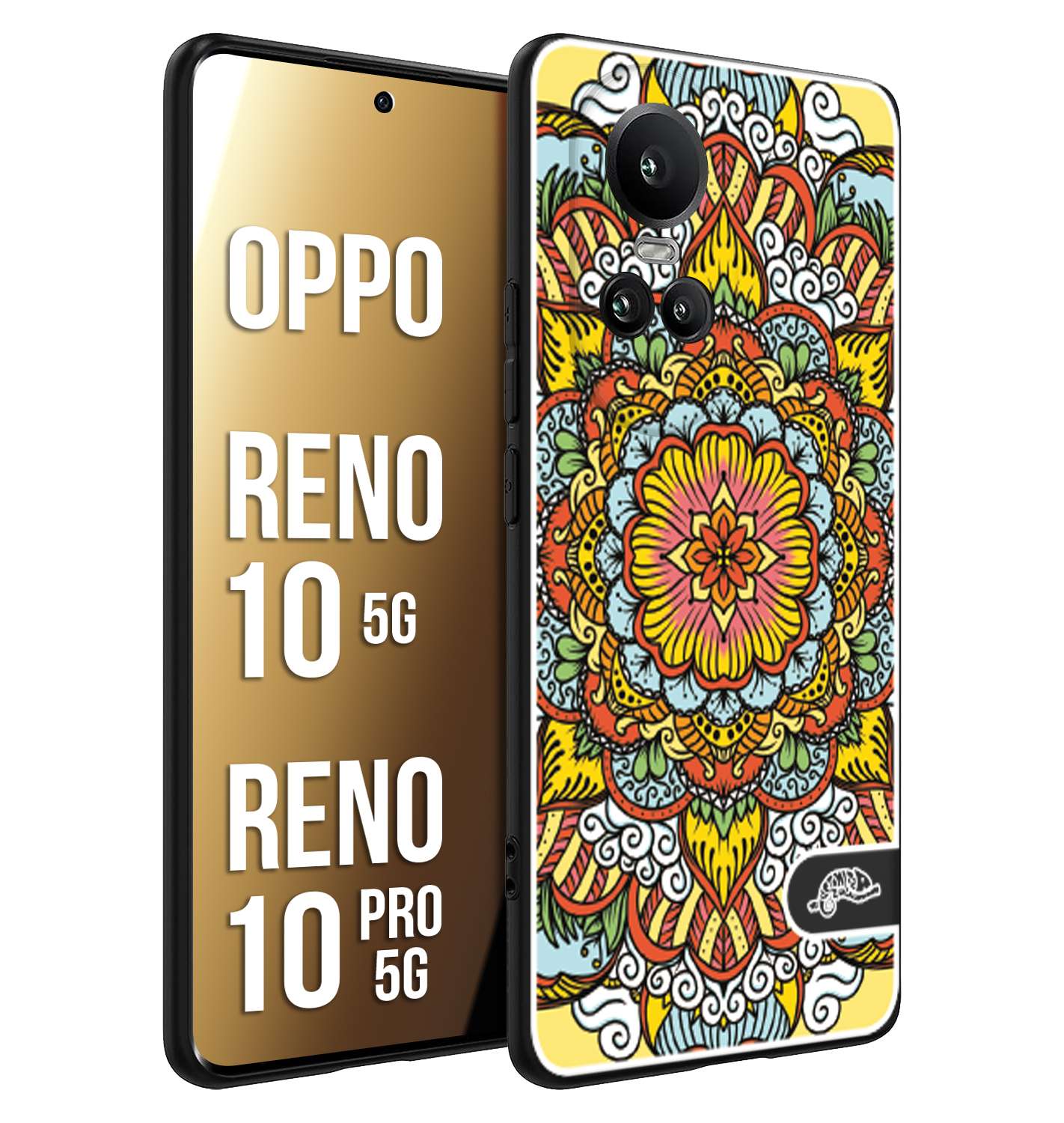 CUSTOMIZZA - Custodia cover nera morbida in tpu compatibile per Oppo Reno 10 5G - 10 PRO 5G mandala colorato fiore nuvole arancione