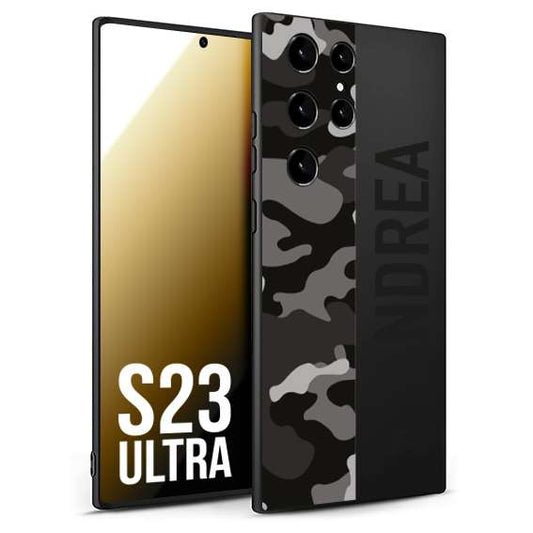 CUSTOMIZZA - Custodia cover nera morbida in tpu compatibile per Samsung S23 ULTRA camouflage mimetico militare personalizzata nome