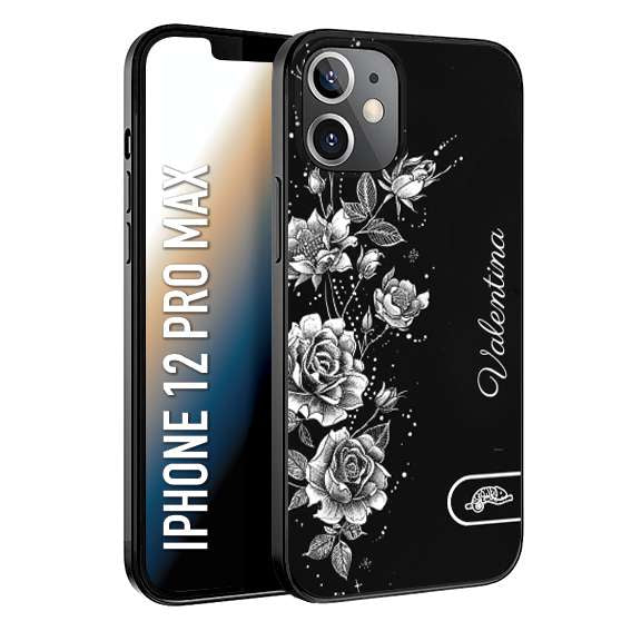 CUSTOMIZZA - Custodia cover nera morbida in tpu compatibile per iPhone 12 PRO MAX a rilievo soft touch personalizzata nome rose fiori donna