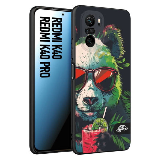 CUSTOMIZZA - Custodia cover nera morbida in tpu compatibile per Xiaomi Redmi K40 - K40 Pro estate disegnata cocktails animali simpatici panda mojito