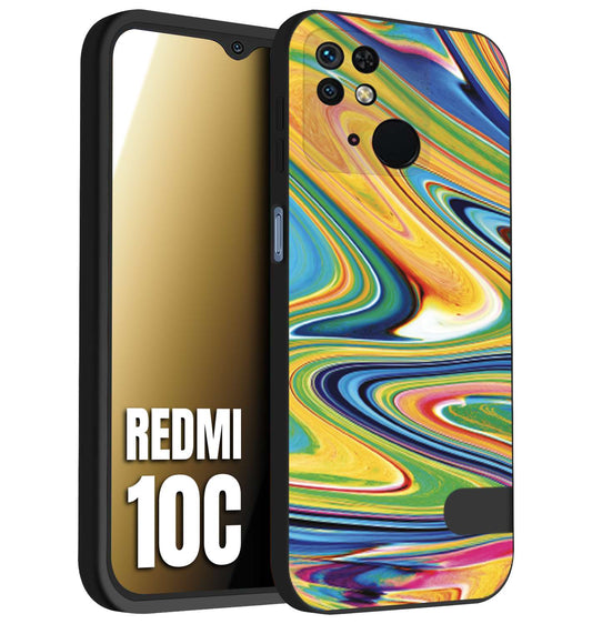 CUSTOMIZZA - Custodia cover nera morbida in tpu compatibile per Xiaomi Redmi 10C colorata fantasia vortice marmo arcobaleno gialla verde blu