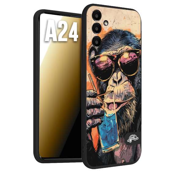 CUSTOMIZZA - Custodia cover nera morbida in tpu compatibile per Samsung A24 estate disegnata cocktails animali simpatici scimmia monkey negroni