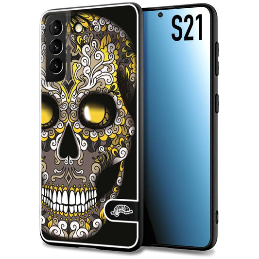 CUSTOMIZZA - Custodia cover nera morbida in tpu compatibile per Samsung S21 effetto marmo marble verde green venature dorato pietra