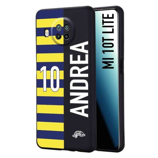 CUSTOMIZZA - Custodia cover nera morbida in tpu compatibile per Xiaomi Mi 10T LITE personalizzata calcio football nome e numero calciatori giallo blu